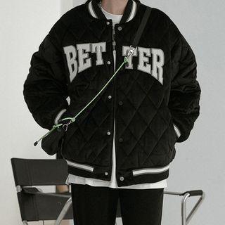 Lettering Cropped Baseball Jacket