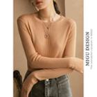 Crew-neck Long-sleeve Knit Top Almond - M