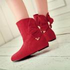 Bow-accent Hidden Wedge Ankle Boots