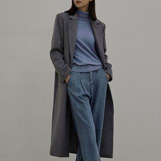 Double-button Long Coat Melange Gray - One Size