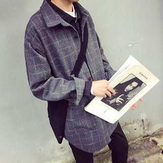Wool Blend Check Buttoned Coat