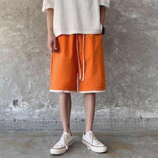 Mock Two-piece Drawstring-waist Straight-cut Shorts