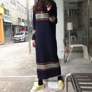 Striped Midi Sweater Dress Navy Blue - One Size