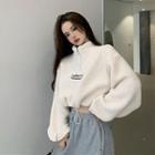 Long Sleeve Turtleneck Letter Print Lace Up Lambswool Cropped Sweater