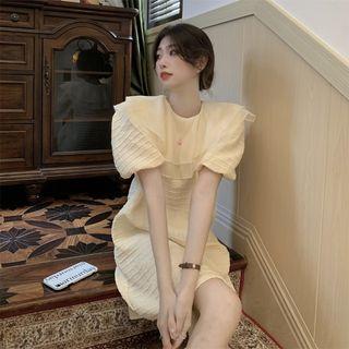 Short-sleeve Collared A-line Dress Almond - One Size