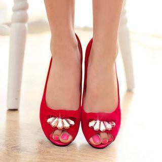 Bow Peep-toe Wedge Pumps
