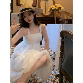 Shirred Strap A-line Dress White - One Size