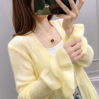 Ruffle Cuff Open Front Long Cardigan