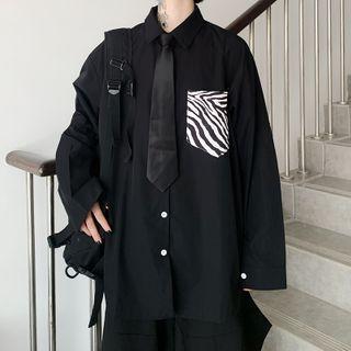 Long Sleeve Zebra Pocket Shirt Black - One Size