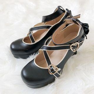 High Heel Cross Strap Platform Mary Jane Pumps