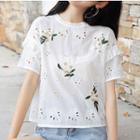 Embroidered Cutout Short-sleeve Top