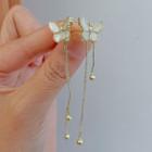 Butterfly Dangle Earring 1 Pair - White & Gold - One Size