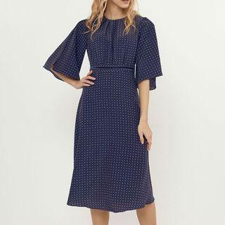 Bell-sleeve Polka Dot High-waist Dress