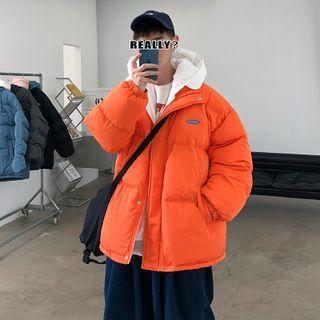 Mock Two-piece Two-tone Padded Hooded Zip-up Jacket