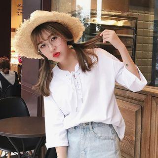 Loose-fit Lace Up Short-sleeve T-shirt