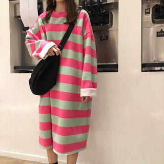 Long-sleeve Striped Midi Sweatshirt Dress
