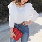 Bishop-sleeve Laced Ruffled Blouse