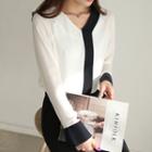 V-neck Two-tone Blouse