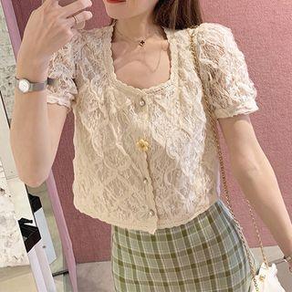 Lace Mesh Panel Short-sleeve Blouse