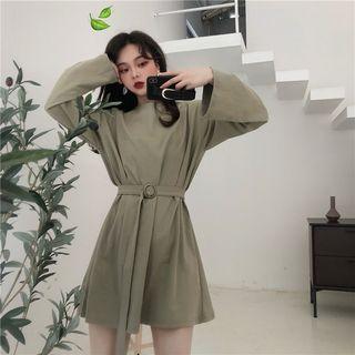 Long-sleeve T-shirt Dress With Belt