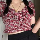 Short-sleeve Floral Print Blouse / Wide Leg Shorts