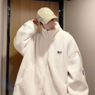 Long Sleeve Stand Collar Fleece Applique Jacket