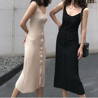 Spaghetti-strap Midi Sheath Knit Dress