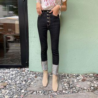 Button-trim Cuffed-hem Jeans