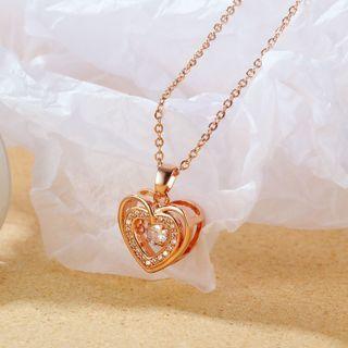 Heart Rhinestone Pendant Stainless Steel Necklace 029 - Gold - One Size