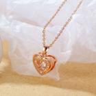 Heart Rhinestone Pendant Stainless Steel Necklace 029 - Gold - One Size