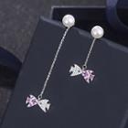 Non-matching 925 Sterling Silver Faux Pearl Rhinestone Fish Dangle Earring 1 Pair - S925 - One Size