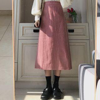 Corduroy A-line Skirt / Puff-sleeve Blouse