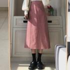 Corduroy A-line Skirt / Puff-sleeve Blouse