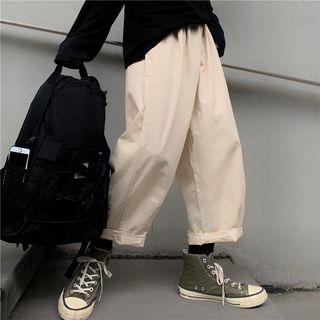 Plain Wide-leg Cropped Cargo Pants