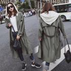 Color Panel Hooded Long Trench Coat