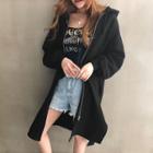 Balloon-sleeve Long Zip-up Hoodie