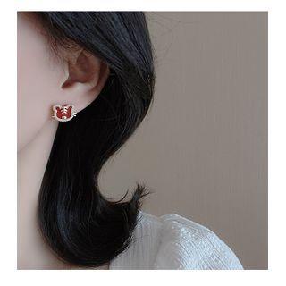 Rhinestone Tiger Stud Earring 1 Pair - Red - One Size