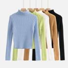 Mock Neck Long Sleeve Ribbed-knit Sweater