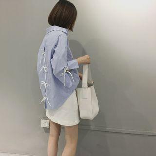 Bow Back 3/4-sleeve Striped Blouse