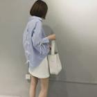 Bow Back 3/4-sleeve Striped Blouse