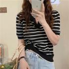 Wide Retro Knit Short-sleeve Top