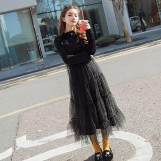 Set: Velvet T-shirt Dress + Mesh Dress