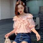 Cold-shoulder Elbow-sleeve Ruffled Blouse