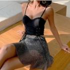 Set: High Waist Lace-up Bikini + Swim Skirt