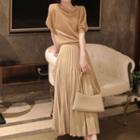 Short-sleeve Knit Top / Pleated Midi Skirt / Set