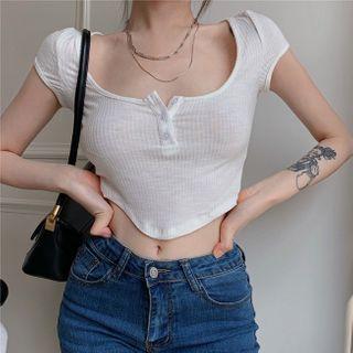Short-sleeve Henley T-shirt White - One Size