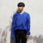 Loose-fit V-neck Cable-knit Sweater