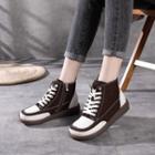 Genuine Suede Two Tone Lace-up Platform Sneakers