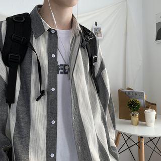 Color-block Pinstripe Long-sleeve Shirt