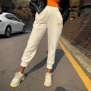 Band-waist Letter Print Baggy Pants